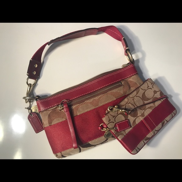 Coach Handbags - Coach Red signature shoulder bag & wristlet